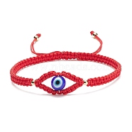 Lampwork Evil Eye Braided Bead Bracelet, Adjustable Bracelet for Women, Red, Inner Diameter: 2-1/8~3-3/8 inch(5.5~8.7cm)(BJEW-TA00160-02)
