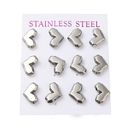 Non-Tarnish 304 Stainless Steel Stud Earring, Heart, Stainless Steel Color, 13x11.5mm, 12pcs/set(EJEW-C099-07P)