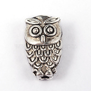 Tibetan Style Alloy Beads, Owl, Cadmium Free & Lead Free, Antique Silver, 10x6x3.5mm, Hole: 1mm(X-TIBE-ZN-47233-AS-RS)