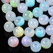 Spray Painted Acrylic Beads, Imitation Jelly, Round, Mixed Color, 9.5x9mm, Hole: 2mm(X-MACR-N009-028)