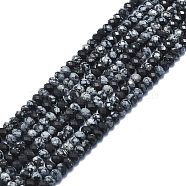 Natural Snowflake Obsidian Beads Strands, Faceted, Rondelle, 6x4mm, Hole: 1mm, about 85~90pcs/strand, 15.55 inch(39.5cm)(G-F715-089)