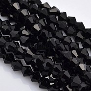 Faceted Bicone Glass Beads Strands, Black, 3x3mm, Hole: 1mm, about 125~130pcs/strand, 11.8 inch(X-EGLA-P017-3mm-04)
