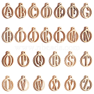 3 Bags Wood Alphabet Pendants, Undyed, Laser Cut Flat Round Charms with Letter. A~Z, Antique White, 43.5x34.5x2.5mm, Hole: 3mm, 26 styles, 1pc/style, 26pcs/bag(WOOD-NB0002-37)