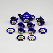 Porcelain Miniature Teapot Cup Set Ornaments, Micro Landscape Garden Dollhouse Accessories, Pretending Prop Decorations, Medium Blue, 20mm, 11Pcs/set(PORC-PW0001-053A)