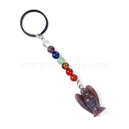 Natural Indian Agate Angel Pendant Keychain, Chakra Reiki Energy Stone Beaded Keychain for Bag Jewelry Gift Decoration, 11cm(PW-WG23639-04)