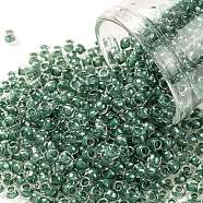 TOHO Round Seed Beads, Japanese Seed Beads, (1070) Subtle Hunter Green Lined Crystal Luster, 8/0, 3mm, Hole: 1mm, about 220pcs/10g(X-SEED-TR08-1070)