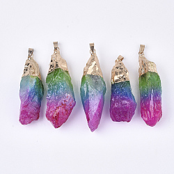 Electroplate Natural Quartz Crystal Big Pendants, with Iron Findings, Dyed, Nuggets, Golden, 55~71x15~25x15~22mm, Hole: 3.5x7mm(G-S344-93)