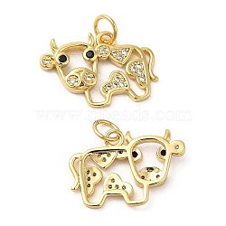 Rack Plating Brass Micro Pave Cubic Zirconia Pendants, Lead Free & Cadmium Free, Long-Lasting Plated, Cow, Real 18K Gold Plated, 13x19x2.5mm, Hole: 3.5mm(KK-C030-24G)