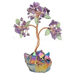 Natural Amethyst Chips Tree of Life Decorations, Rough Raw Electroplate Crystal Quartz with Copper Wire Feng Shui Energy Stone Gift for Women Men Meditation, 100~120x145~157mm(DJEW-PW0013-42E)