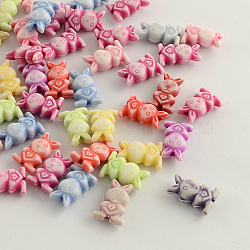 Craft Style Colorful Bunny Acrylic Beads, Rabbit with Heart, Mixed Color, 13.5x9x5mm, Hole: 2mm, about 1700pcs/500g(MACR-Q157-M09)