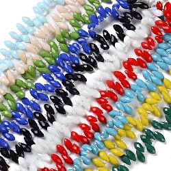 Opaque Solid Color Glass Bead Strands, Facted, Teadrop, Mixed Color, 12x6mm, Hole: 0.6mm, about 97pcs/strand, 17.91''(45.5cm)(GLAA-D022-04)