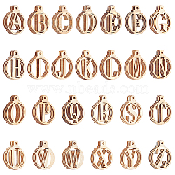 3 Bags Wood Alphabet Pendants, Undyed, Laser Cut Flat Round Charms with Letter. A~Z, Antique White, 43.5x34.5x2.5mm, Hole: 3mm, 26 styles, 1pc/style, 26pcs/bag(WOOD-NB0002-37)