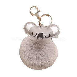 Wool Keychain, with Metal Findings, Koala, Pompom Ball, Gray, 160x80mm(PW-WG43167-01)