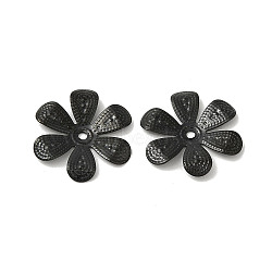 304 Stainless Steel Bead Caps, 6-Petal Flower, Black, 17.5x1.5mm, Hole: 1.4mm(STAS-P363-05EB)