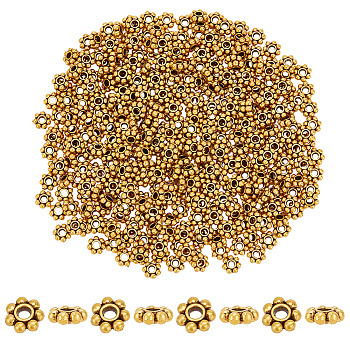 Elite 300Pcs Tibetan Style Alloy Beads Daisy Spacer Beads, Granulated Beads, Antique Golden, 6x2mm, Hole: 1.5mm
