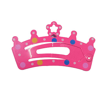 Baking Painted Hair Accessories Iron Snap Hair Clips, for Children, Crown, Deep Pink, 24x40mm