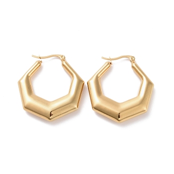 201 Stainless Steel Chunky Polygon Hoop Earrings, with 304 Stainless Steel Pins, Golden, 30x30x7mm, Pin: 0.8mm