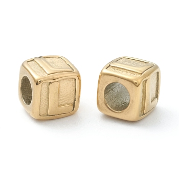 304 Stainless Steel European Beads, Large Hole Beads, Horizontal Hole, Cube with Letter, Golden, Letter.L, 8x8x8mm, Hole: 4mm