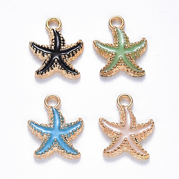 Alloy Enamel Pendants, Starfish, Light Gold, Mixed Color, 18x15x3mm, Hole: 2.5mm