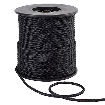 Nylon Braided Cords, Round, Black, 3mm, about 54.68 Yards(50m)/Roll