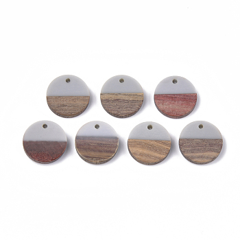 Resin & Walnut Wood Pendants, Flat Round, Light Grey, 18x3.5mm, Hole: 1.5mm