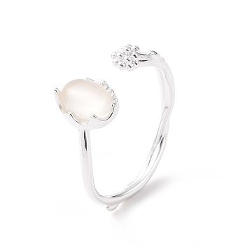 Cubic Zirconia Open Cuff Rings, Brass Jewelry for Women, Platinum, Flower Pattern, 2~4mm, US Size 7 1/2(17.7mm)