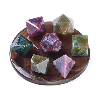 Natural Indian Agate Platonic Sacred Stones Geometry Set, for Reiki Healing Chakra Stone Balancing, Home Display Decorations, with Natural Agate Bases, Mixed Shapes, 81.5~130x70~120x5~6.5mm