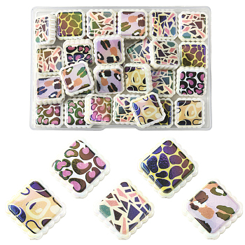 30Pcs Rainbow Iridescent Printed Opaque Acrylic Beads, Mixed Styles, Square, 22x22x6mm, Hole: 3mm