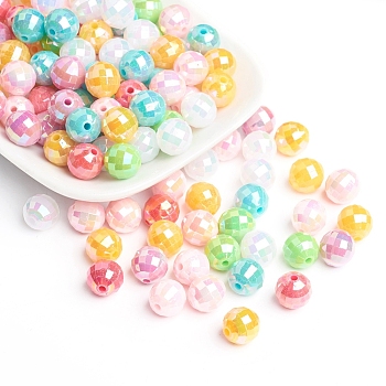 Plating Eco-Friendly Poly Styrene Acrylic Beads, AB Color, Faceted Round, Mixed Color, 8mm, Hole: 1mm, about 2000pcs/500g