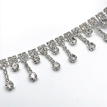 Glass Rhinestone Cup Chains, Tassel Chains, Wedding Dress Decorative Rhinestone Chains, Clear, 10~13mm
