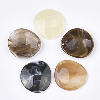 Acrylic Pendants, Imitation Gemstone Style, Flat Round, Mixed Color, 34x33x6mm, Hole: 2mm