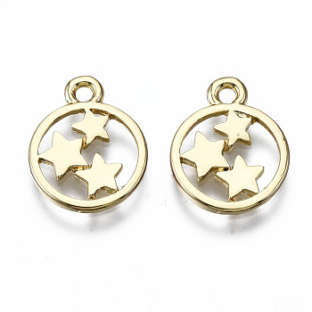 Alloy Pendants, Cadmium Free & Nickel Free & Lead Free, Flat Round with Star, Real 16K Gold Plated, 15x12x1.5mm, Hole: 1.5mm