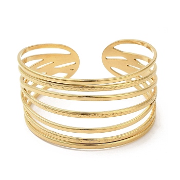 Ion Plating(IP) 304 Stainless Steel Multi Line Cuff Bangles for Women, Real 18K Gold Plated, Inner Diameter: 2-1/8 inch(5.3cm)