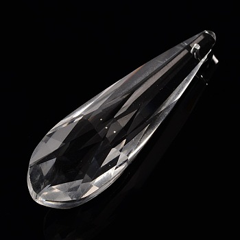 Faceted Teardrop Glass Pendants, Briolette Cut, Clear, 76.5x22x18mm, Hole: 1mm