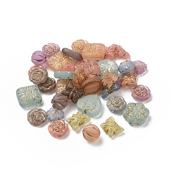 Plating Acrylic Beads, Golden Metal Enlaced, Frosted, Mixed Shapes, Mixed Color, 10.5~18.5x12~18x4.5~11.5mm, Hole: 1.2~1.8mm