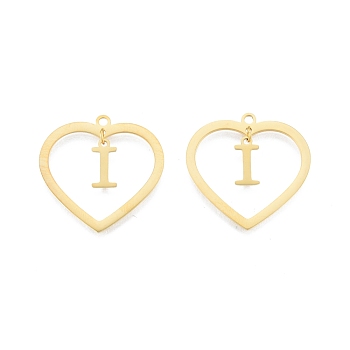 201 Stainless Steel Pendants, Hollow, Heart with Letter A~Z, Real 18K Gold Plated, Letter.I, 29x29.5x1mm, Hole: 2mm, A~Z: 12x8~10.5x1mm