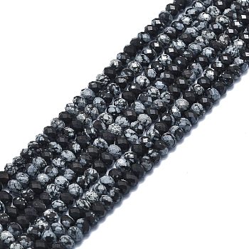 Natural Snowflake Obsidian Beads Strands, Faceted, Rondelle, 6x4mm, Hole: 1mm, about 85~90pcs/strand, 15.55 inch(39.5cm)