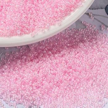 MIYUKI Round Rocailles Beads, Japanese Seed Beads, (RR272) Pink Lined Crystal AB, 15/0, 1.5mm, Hole: 0.7mm, about 27777pcs/50g