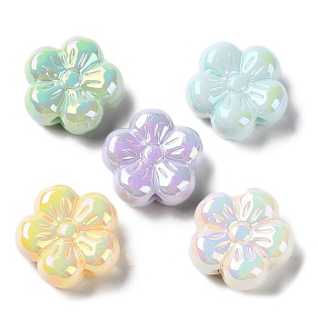 UV Plating Acrylic Beads, Iridescent, Flower, Mixed Color, 22x23x9.7mm, Hole: 3mm