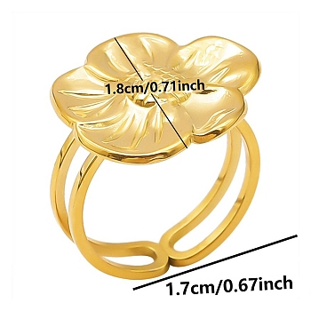 304 Stainless Steel Open Cuff Ring, Flower, Golden, Inner Diameter: 17mm