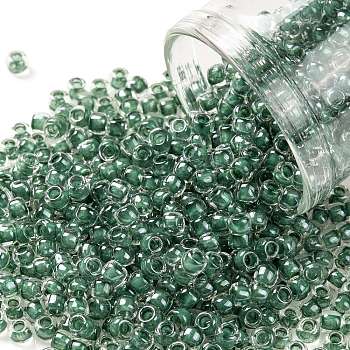 TOHO Round Seed Beads, Japanese Seed Beads, (1070) Subtle Hunter Green Lined Crystal Luster, 8/0, 3mm, Hole: 1mm, about 220pcs/10g