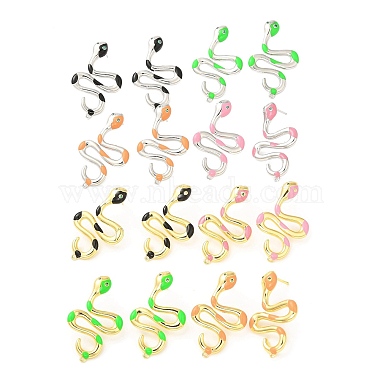 Mixed Color Snake Brass+Rhinestone Stud Earrings