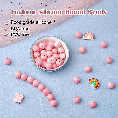 100Pcs Silicone Beads Round Rubber Bead 15MM Loose Spacer Beads for DIY Supplies Jewelry Keychain Making(JX464A)-2
