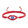 Lampwork Evil Eye Braided Bead Bracelet, Adjustable Bracelet for Women, Red, Inner Diameter: 2-1/8~3-3/8 inch(5.5~8.7cm)