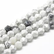 Natural Howlite Beads Strands, Star Cut Round Beads, Faceted, 8~10x7~8mm, Hole: 1mm, about 48pcs/strand, 15.3 inch(G-R448-8mm-08)
