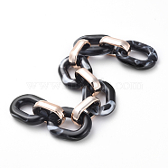 Imitation Gemstone Style Acrylic Handmade Cable Chains, with Rose Gold Plated CCB Plastic Linking Ring, Oval, Black, 39.37 inch(100cm), Link: 23.5x17.5x4.5mm and 18.5x11.5x4.5mm, 1m/strand(AJEW-JB00517-04)