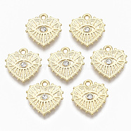 Alloy Charms, with Crystal Rhinestone, Cadmium Free & Nickel Free & Lead Free, Texured, Heart with Eye, Real 18K Gold Plated, 15x15x2mm, Hole: 1.5mm(PALLOY-S135-010-NR)