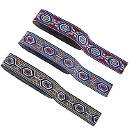 3 Rolls 3 Colors Ethnic Style Polyester Ribbons, Jacquard Ribbon, Hexagon Pattern, Mixed Color, 1-1/4 inch(33mm), about 3.72 Yards(3.4m)/Roll, 1 roll/color(OCOR-FG0001-68)
