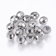 CCB Plastic Beads, Faceted, Round, Platinum, 7.5x8mm, Hole: 2mm(CCB-K003-09P)