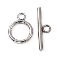 Stainless Steel Ring Toggle Clasps, Stainless Steel Color, Ring: 19x14x2mm, Hole: 3mm, Bar: 24.5x7x2.5mmm, Hole: 3mm(STAS-Q179-01)
